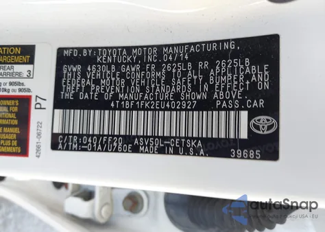 2014 Toyota Camry Se z USA, uszkodzony, nr VIN 4T1BF1FK2EU402927